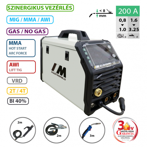 MASTRO MIG-200 SYN PRO multifunkciós hegesztő inverter