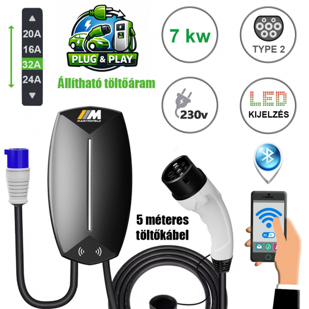 Mastroweld EVoCHARGE 7 kW fali töltő 5m ** Mastroweld EVoCHARGE 7 kW fali töltő 5m **