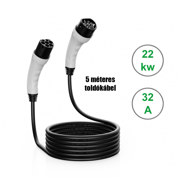 Type2 toldókábel 5 m 22kw - 32A