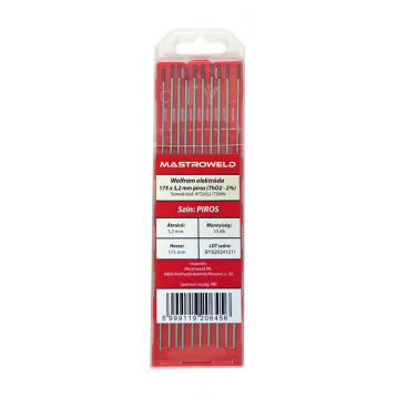 Wolfram elektróda 175 x 3,2 mm piros (ThO2 - 2%) MW